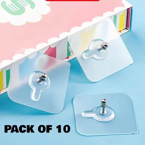 Transparent Self-Adhesive Wall Hooks - Pack of 10