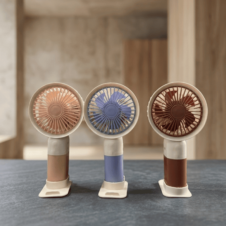 Mini Cute Rechargeable Handheld Fan with Integrated Mobile Stand Base – Premium Single-Speed Portable Desktop Fan