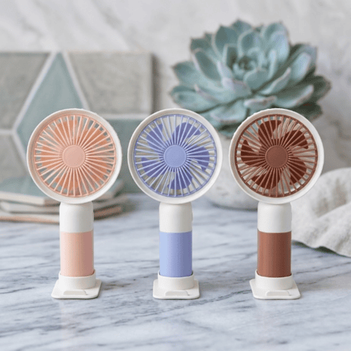 Mini Cute Rechargeable Handheld Fan with Integrated Mobile Stand Base – Premium Single-Speed Portable Desktop Fan