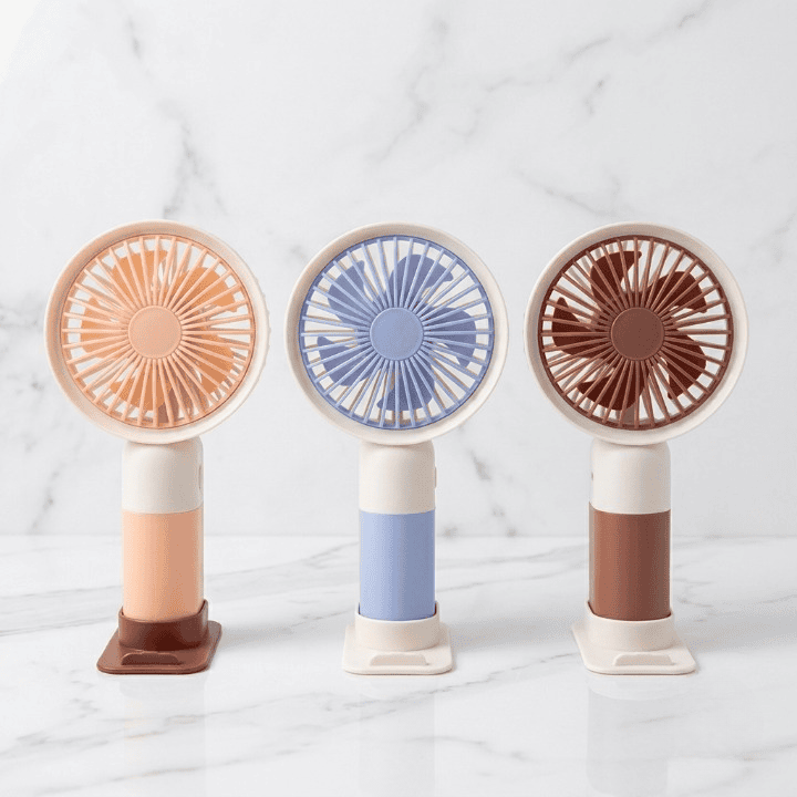 Mini Cute Rechargeable Handheld Fan with Integrated Mobile Stand Base – Premium Single-Speed Portable Desktop Fan