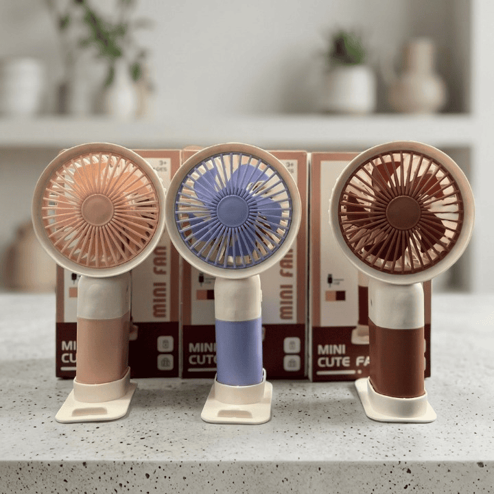 Mini Cute Rechargeable Handheld Fan with Integrated Mobile Stand Base – Premium Single-Speed Portable Desktop Fan