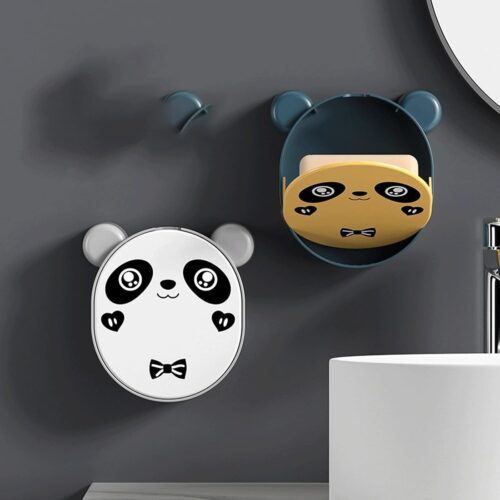 2026_06_19_8b0c9f33fdcd9b91c381220559f8d972 (1) Wall Mounted Cute Panda Soap Dish Holder – Punch-Free Plastic Soap Box Rack for Bathroom & Kitchen Storage (Random color)