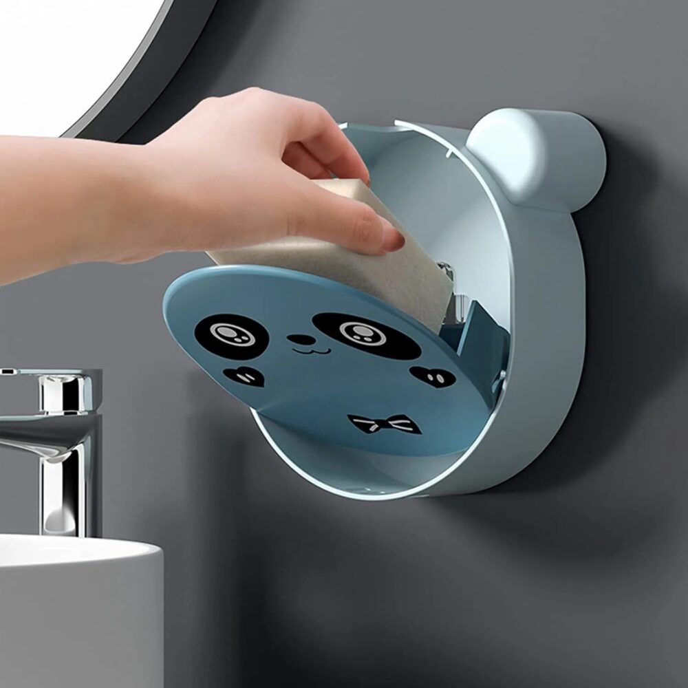 2026_06_19_908051d30f9b0b8410f734c1f519d7e7 (1) Wall Mounted Cute Panda Soap Dish Holder – Punch-Free Plastic Soap Box Rack for Bathroom & Kitchen Storage (Random color)