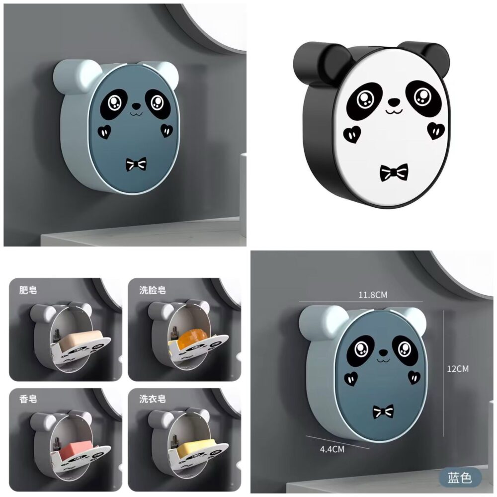 2026_06_19_a68405f3dfcc225764f9a0f07456f253 (2) Wall Mounted Cute Panda Soap Dish Holder – Punch-Free Plastic Soap Box Rack for Bathroom & Kitchen Storage (Random color)