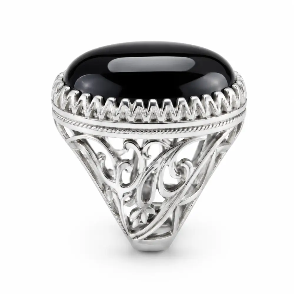 ring 1 Male Silver Ring with Black Aqeeq Stone