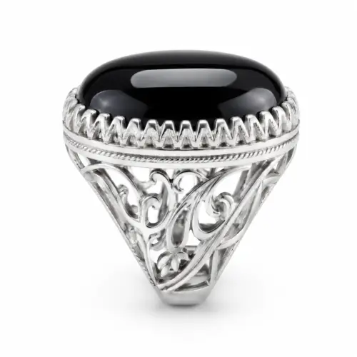 Male Silver Ring with Black Aqeeq Stone