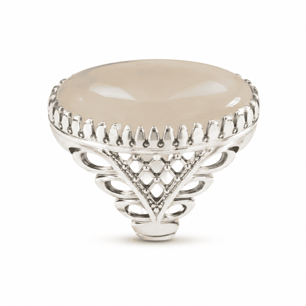 ring 10 Male Silver Ring with White Aqeeq Stone