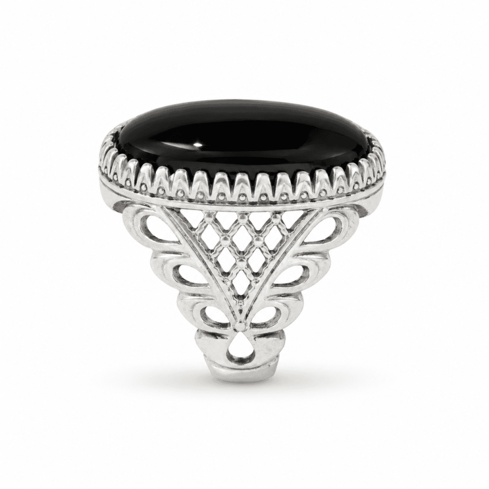 Male Silver Ring with Black Zarkoon